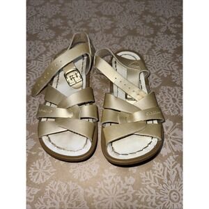 Salt Water Sandal Size 10 Girls Gold Leather Open Toe Adjustable Strap